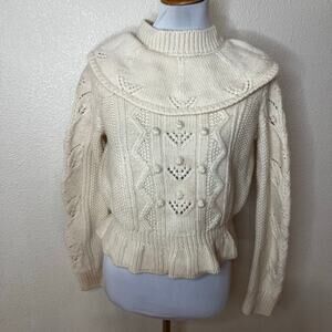 RED Valentino Ecru Ruffle Caped Cable-Knit Sweater WOMENS SMALL